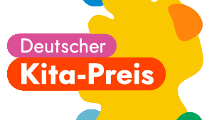 Im Hintergrund bunte Flecken, im Vordergrund Schriftzug Deutscher Kita-Preis
