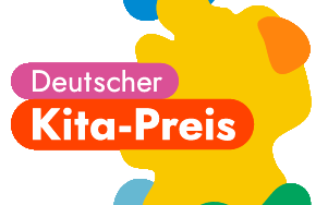 Im Hintergrund bunte Flecken, im Vordergrund Schriftzug Deutscher Kita-Preis