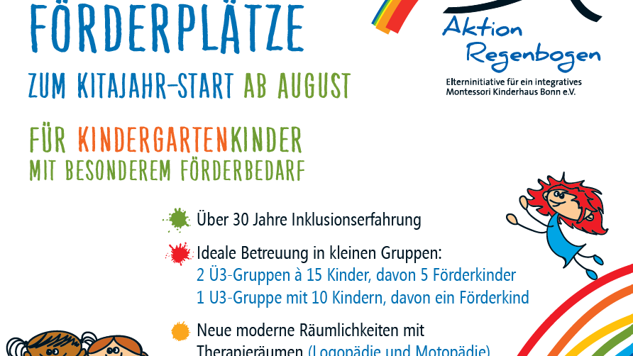 Kita Regenbogen hat freie Plätze für Kinder mit besonderem Förderbedarf ab August 2026. Plakat mit Infos.