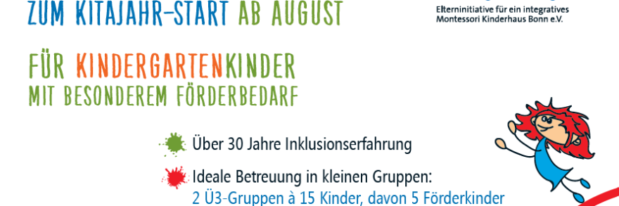 Kita Regenbogen hat freie Plätze für Kinder mit besonderem Förderbedarf ab August 2026. Plakat mit Infos.
