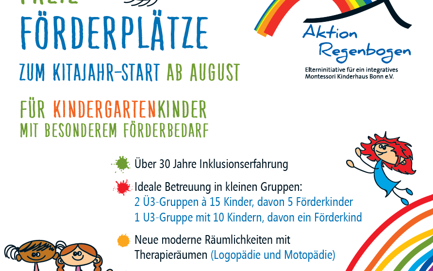 Kita Regenbogen hat freie Plätze für Kinder mit besonderem Förderbedarf ab August 2026. Plakat mit Infos.