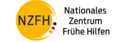 Logo des NZFHS. Gelber Kreis mit den Buchstaben NZFH und drei Punkten (gelb, rot und blau) am Außenkreis. Rechts daneben dem Schriftzug Nationales Zentrum Frühe Hilfen