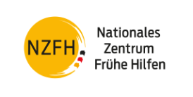 Logo des NZFHS. Gelber Kreis mit den Buchstaben NZFH und drei Punkten (gelb, rot und blau) am Außenkreis. Rechts daneben dem Schriftzug Nationales Zentrum Frühe Hilfen